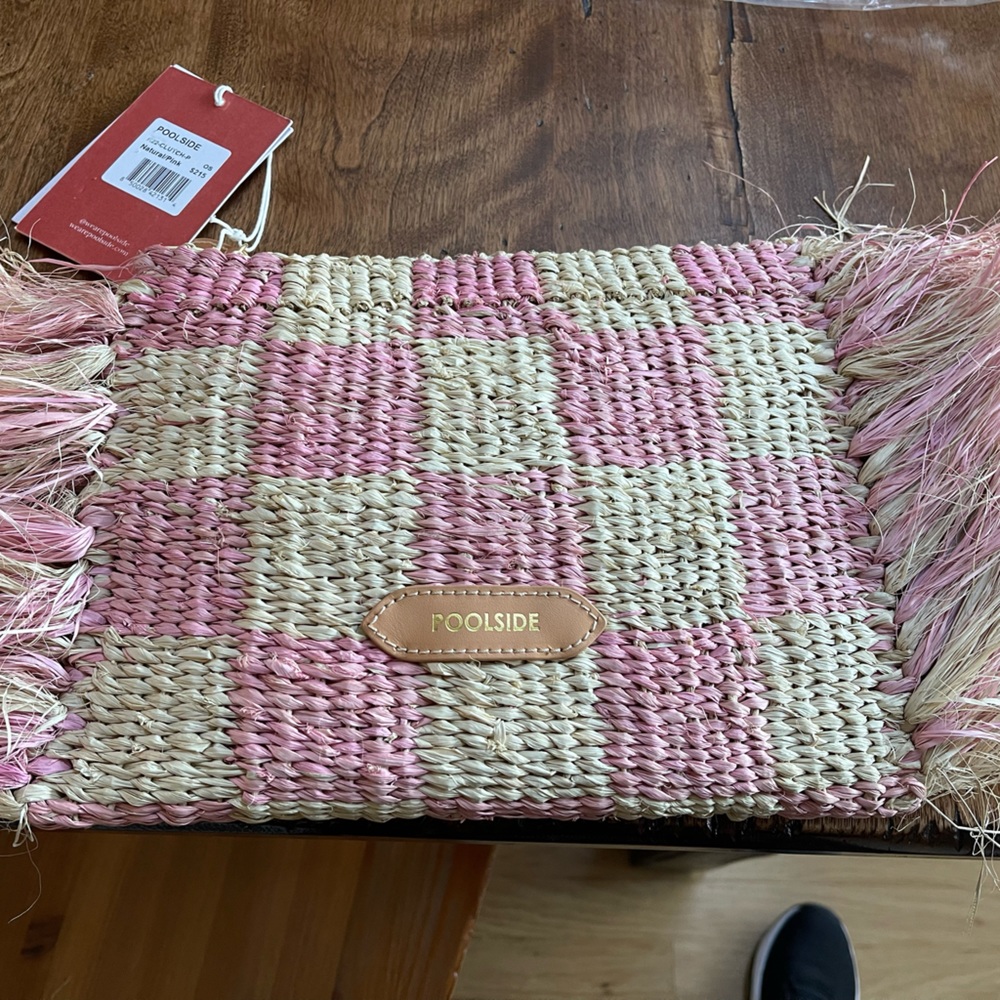 Poolside Straw Clutch Bag With Fringes